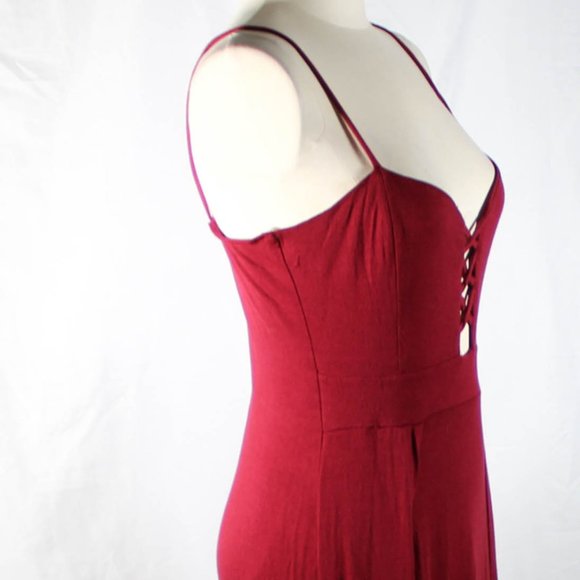 NWT Burgundy Cranberry Maxi Dress with Slits and Cross Stitch Cleavage - Picture 8 of 16